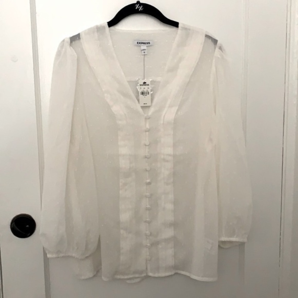 Express sheer button front blouse sz L NWT